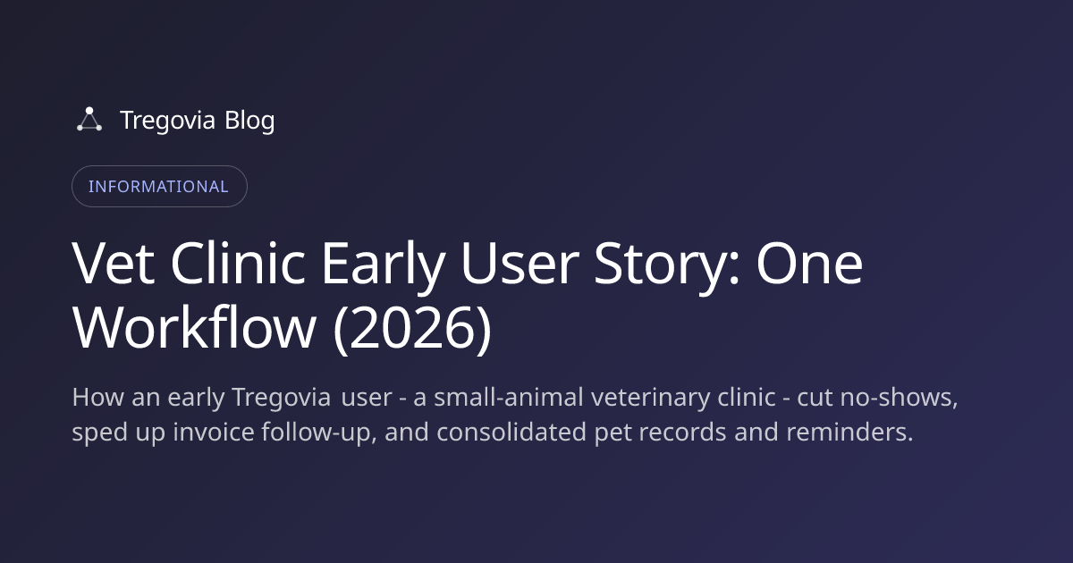 Vet Clinic Early User Story: One Workflow (2026)